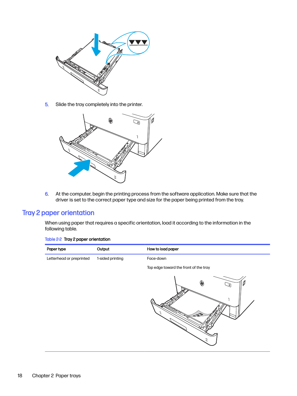 Tray 2 paper orientation, Tray 2 paper | HP LaserJet Pro 4001dw Monochrome Wireless Printer User Manual | Page 27 / 158