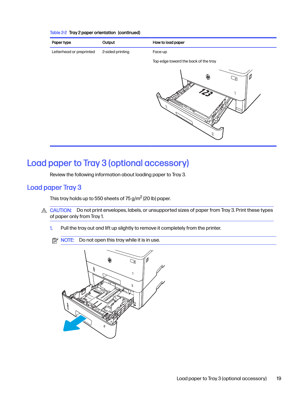 Load paper to tray 3 (optional accessory), Load paper tray 3 | HP LaserJet Pro 4001dw Monochrome Wireless Printer User Manual | Page 28 / 158