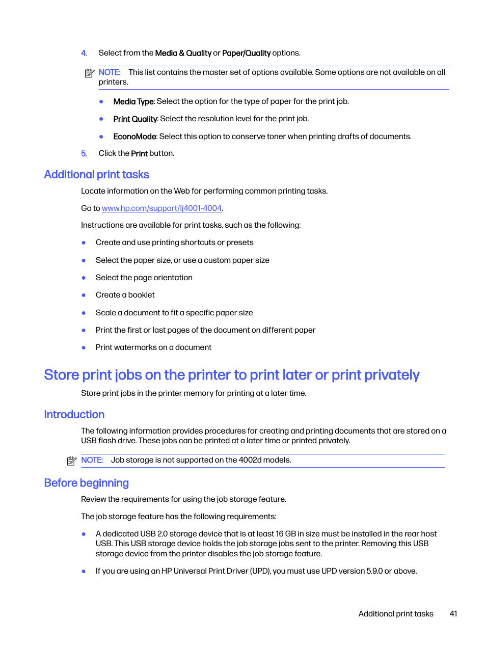 Additional print tasks, Introduction, Before beginning | HP LaserJet Pro 4001dw Monochrome Wireless Printer User Manual | Page 50 / 158