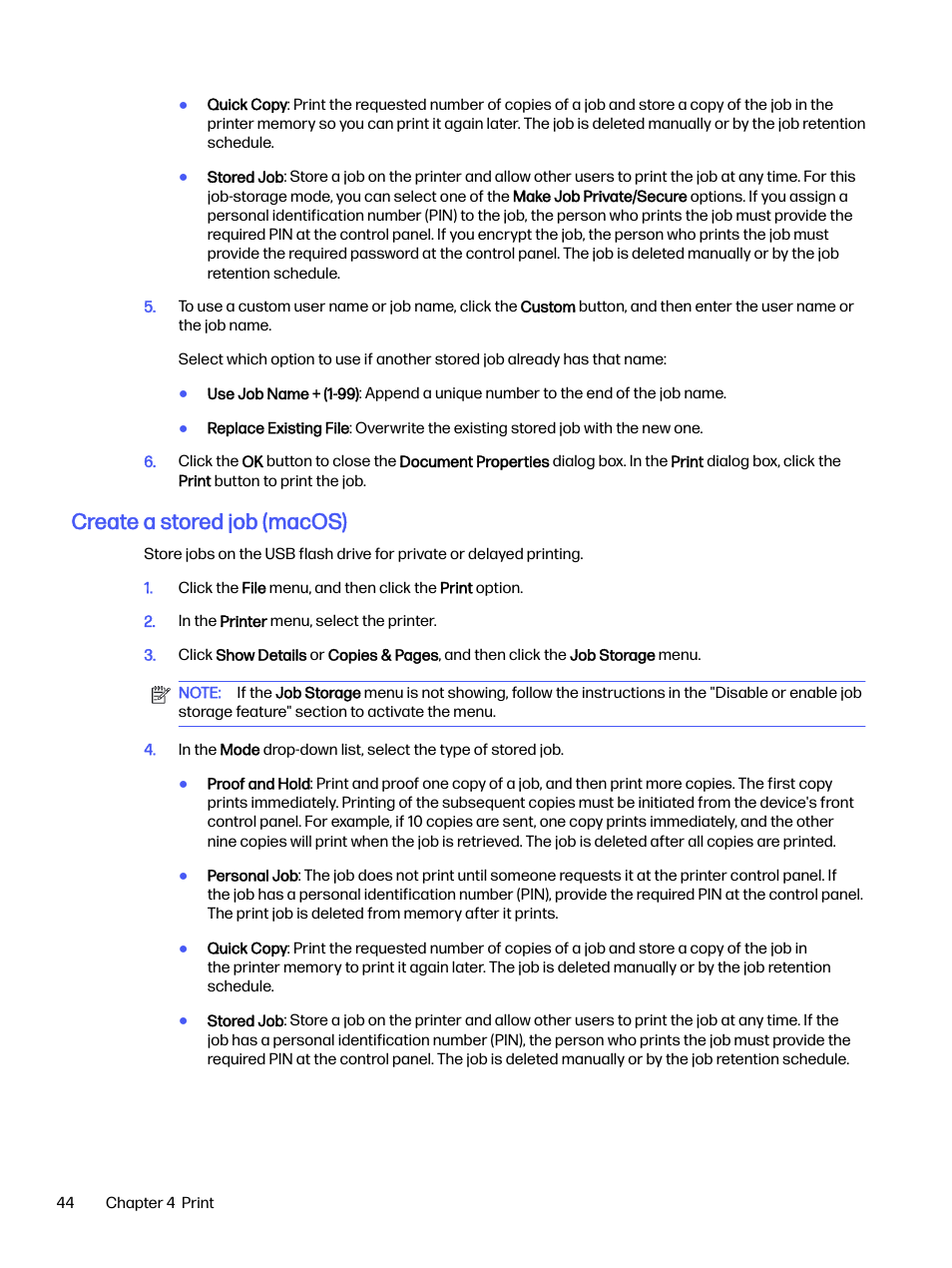 Create a stored job (macos) | HP LaserJet Pro 4001dw Monochrome Wireless Printer User Manual | Page 53 / 158