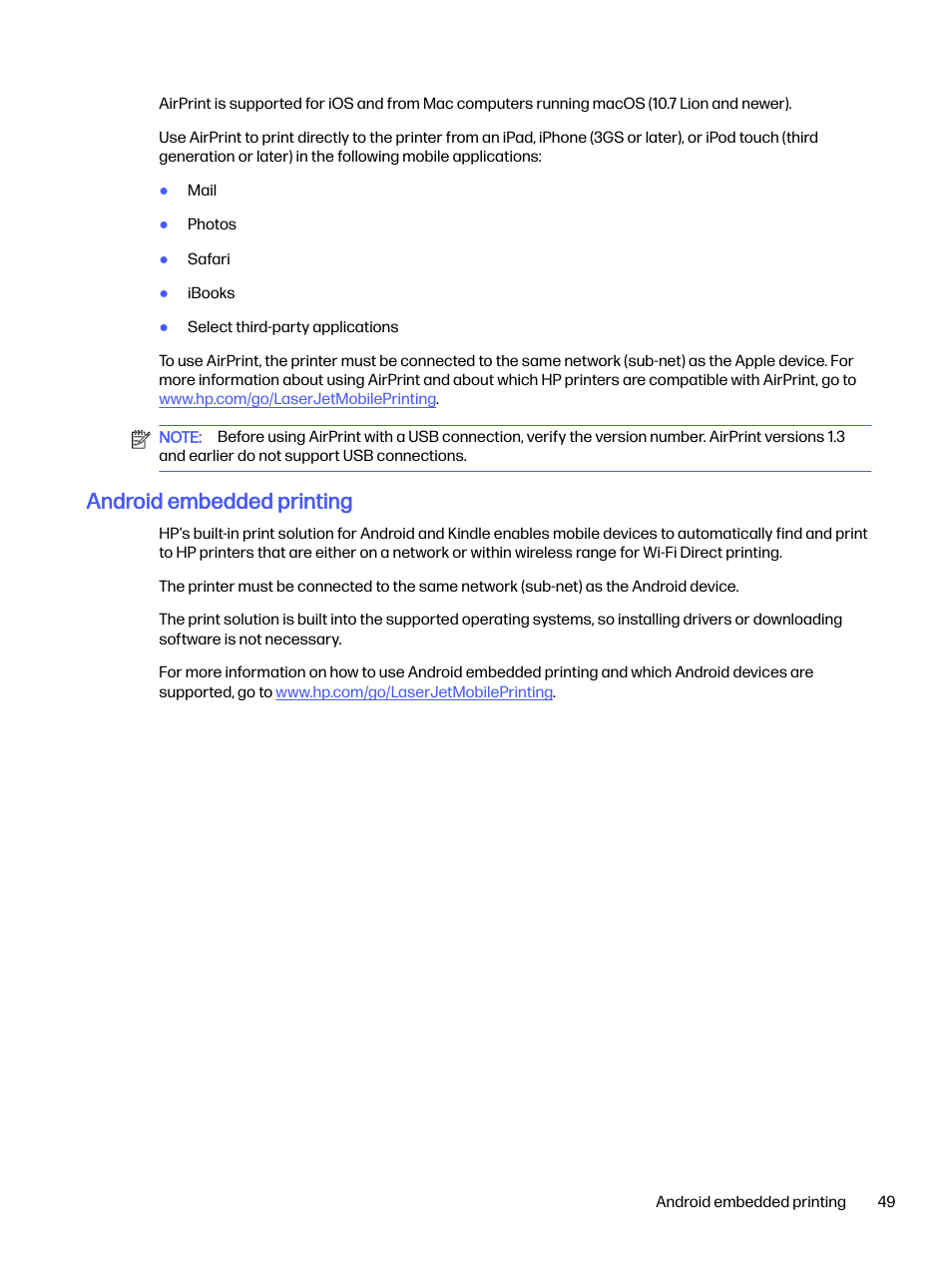 Android embedded printing | HP LaserJet Pro 4001dw Monochrome Wireless Printer User Manual | Page 58 / 158