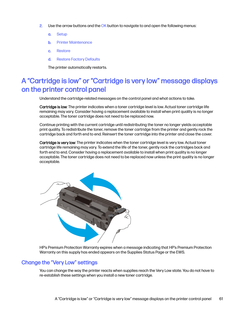 Change the “very low” settings | HP LaserJet Pro 4001dw Monochrome Wireless Printer User Manual | Page 70 / 158