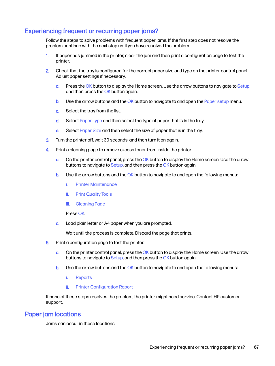 Experiencing frequent or recurring paper jams, Paper jam locations | HP LaserJet Pro 4001dw Monochrome Wireless Printer User Manual | Page 76 / 158