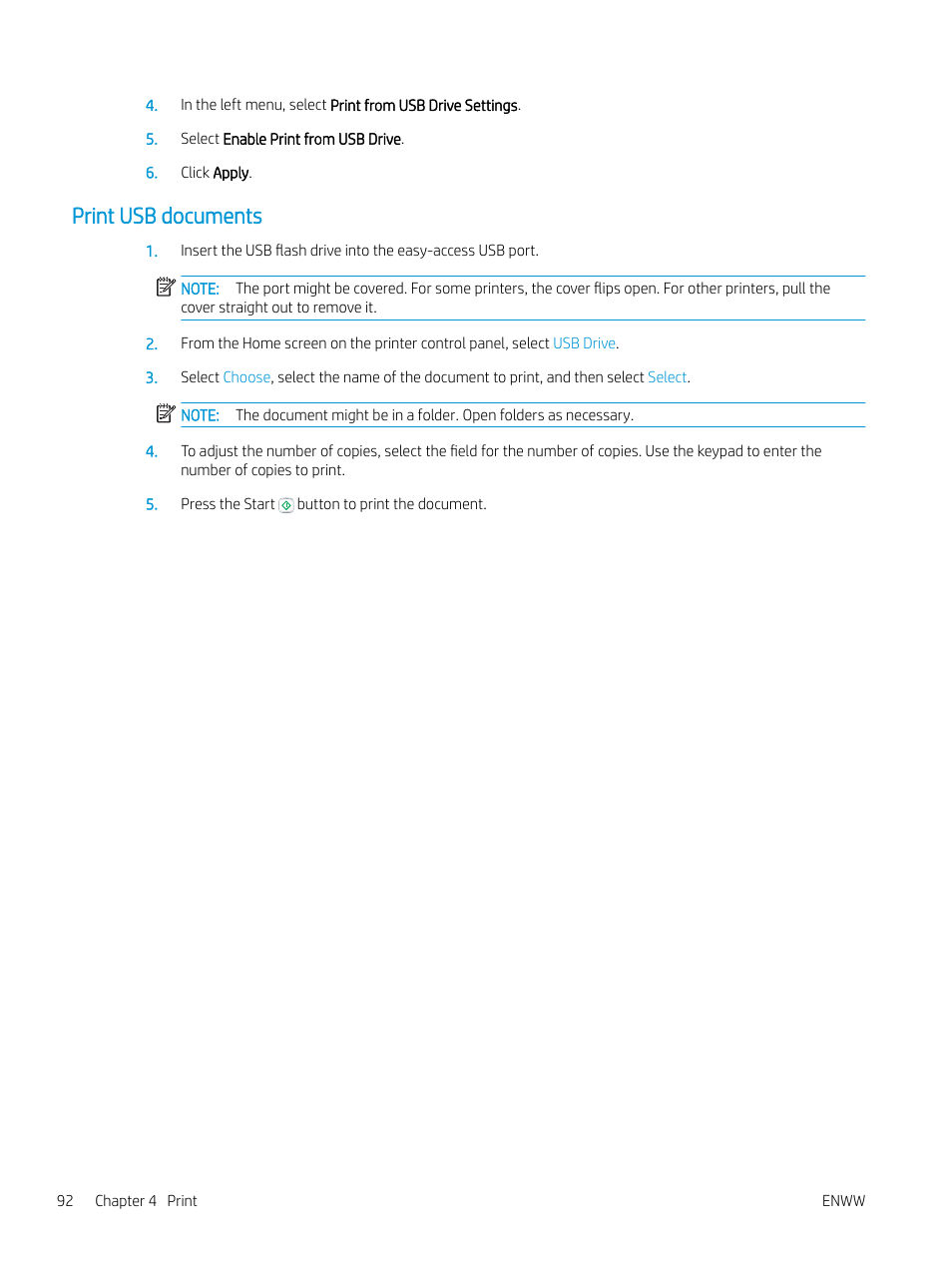 Print usb documents | HP Color LaserJet Enterprise M751n Laser Printer User Manual | Page 102 / 190