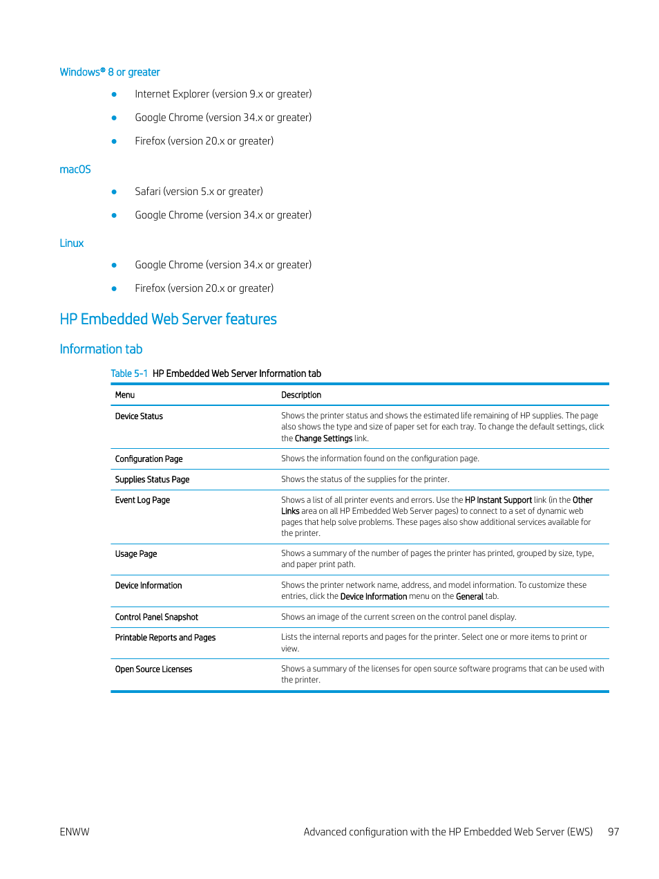 Hp embedded web server features, Information tab | HP Color LaserJet Enterprise M751n Laser Printer User Manual | Page 107 / 190
