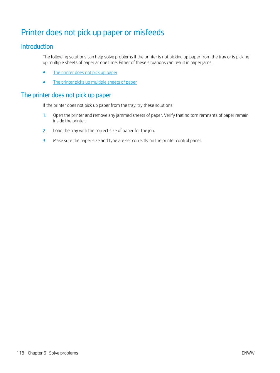 Printer does not pick up paper or misfeeds, Introduction, The printer does not pick up paper | Introduction the printer does not pick up paper | HP Color LaserJet Enterprise M751n Laser Printer User Manual | Page 128 / 190