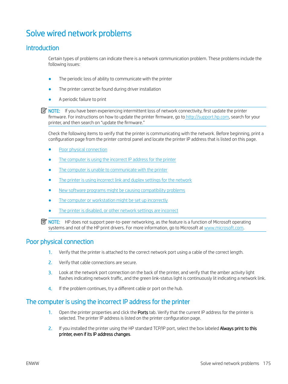 Solve wired network problems, Introduction, Poor physical connection | HP Color LaserJet Enterprise M751n Laser Printer User Manual | Page 185 / 190