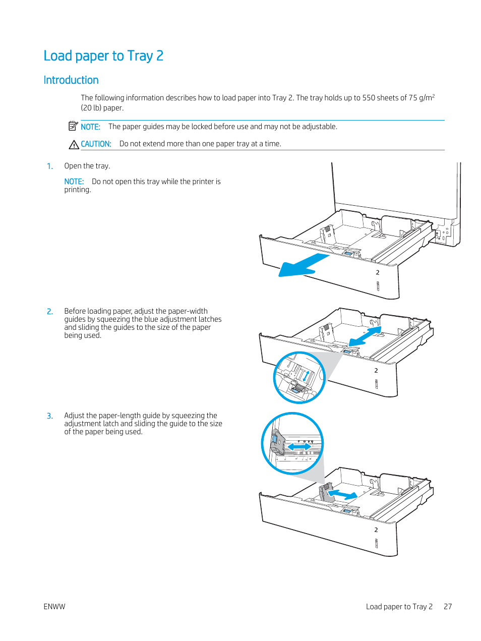 Load paper to tray 2, Introduction | HP Color LaserJet Enterprise M751n Laser Printer User Manual | Page 37 / 190