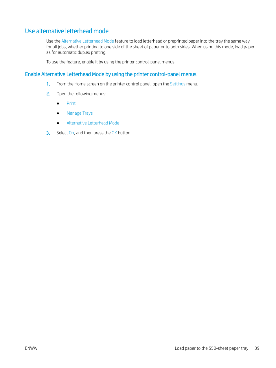 Use alternative letterhead mode | HP Color LaserJet Enterprise M751n Laser Printer User Manual | Page 49 / 190