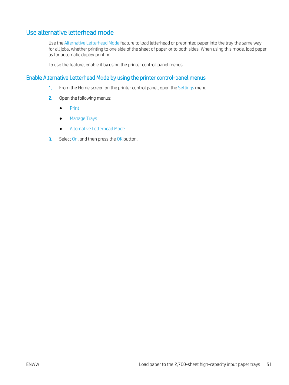 Use alternative letterhead mode | HP Color LaserJet Enterprise M751n Laser Printer User Manual | Page 61 / 190