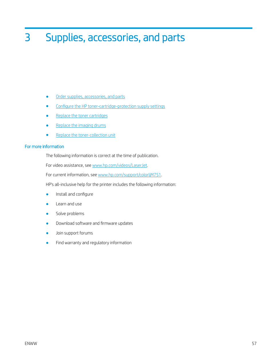 Supplies, accessories, and parts, 3 supplies, accessories, and parts, 3supplies, accessories, and parts | HP Color LaserJet Enterprise M751n Laser Printer User Manual | Page 67 / 190