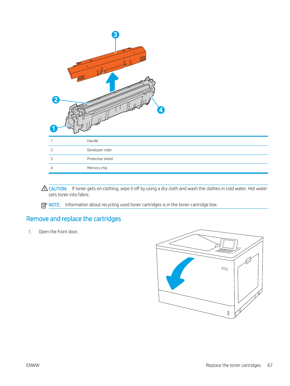 Remove and replace the cartridges | HP Color LaserJet Enterprise M751n Laser Printer User Manual | Page 77 / 190