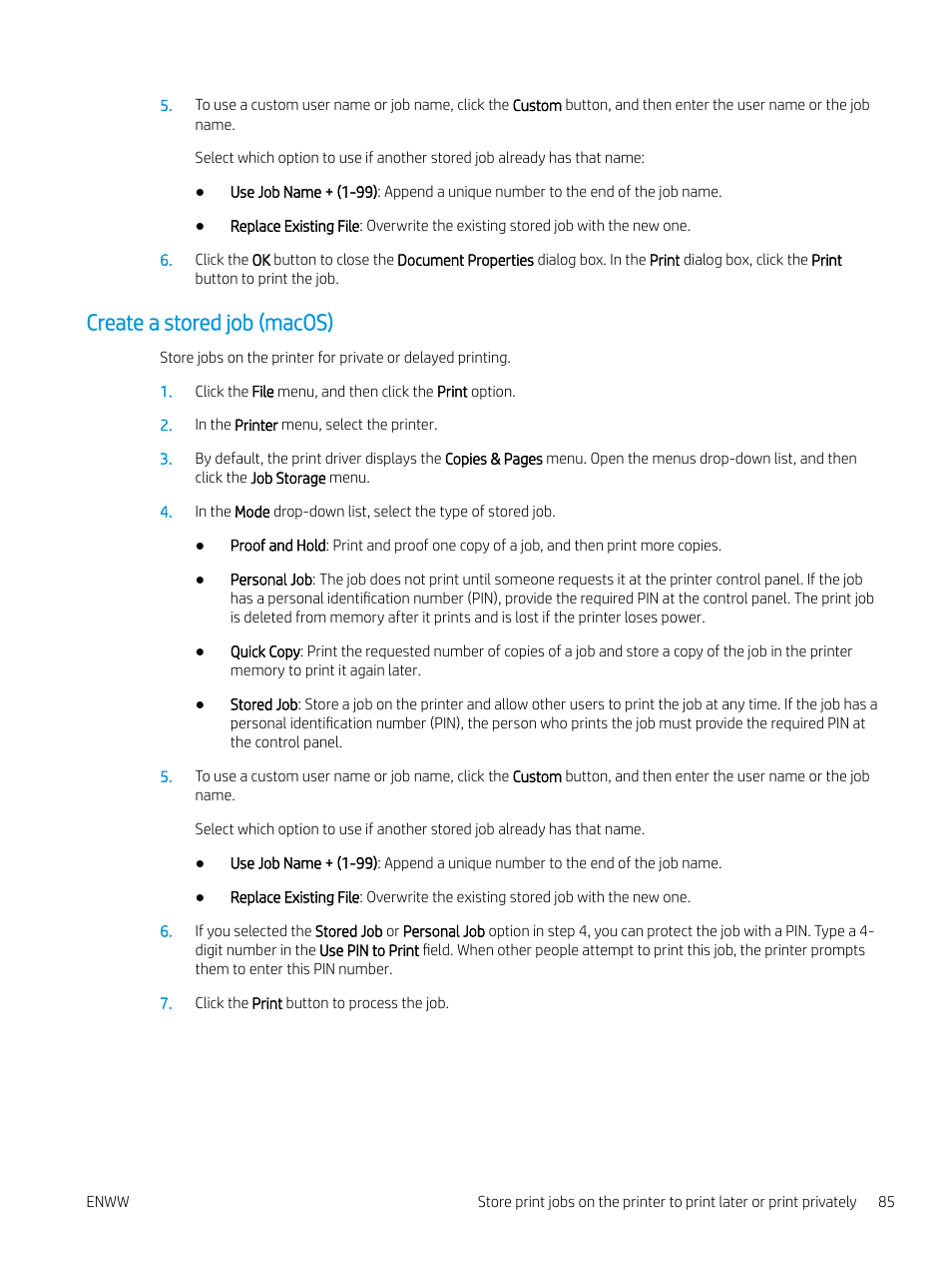 Create a stored job (macos) | HP Color LaserJet Enterprise M751n Laser Printer User Manual | Page 95 / 190