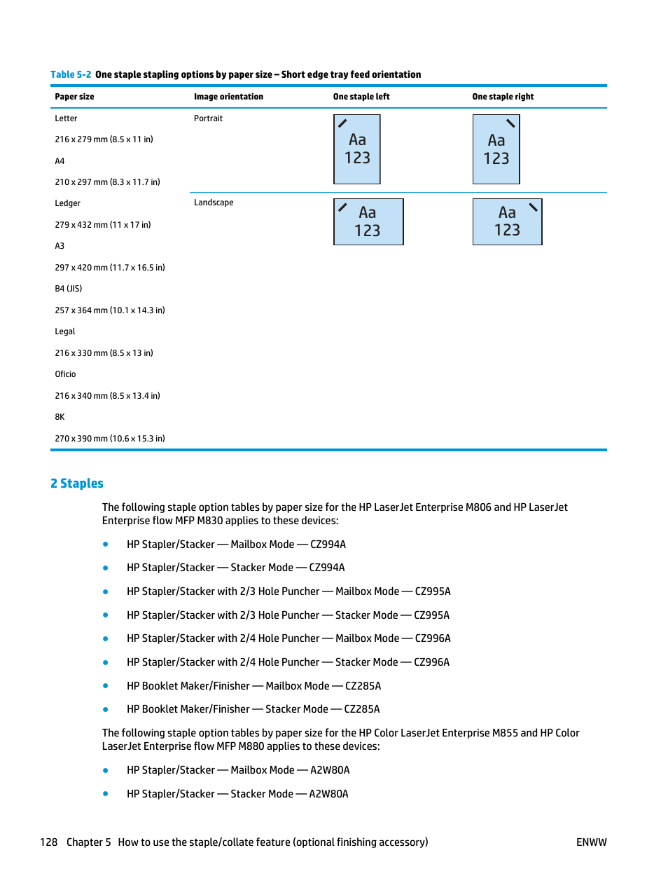 2 staples | HP LaserJet Enterprise M806x+ Black and White Laser Printer User Manual | Page 136 / 162