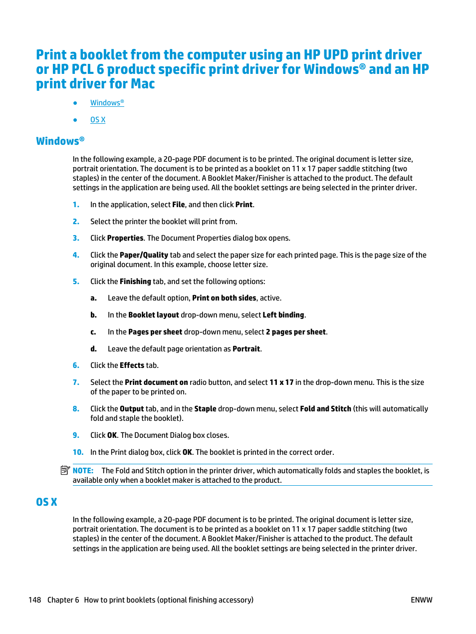 Windows, Os x, Windows® os x | For windows® and an hp print driver for mac | HP LaserJet Enterprise M806x+ Black and White Laser Printer User Manual | Page 156 / 162