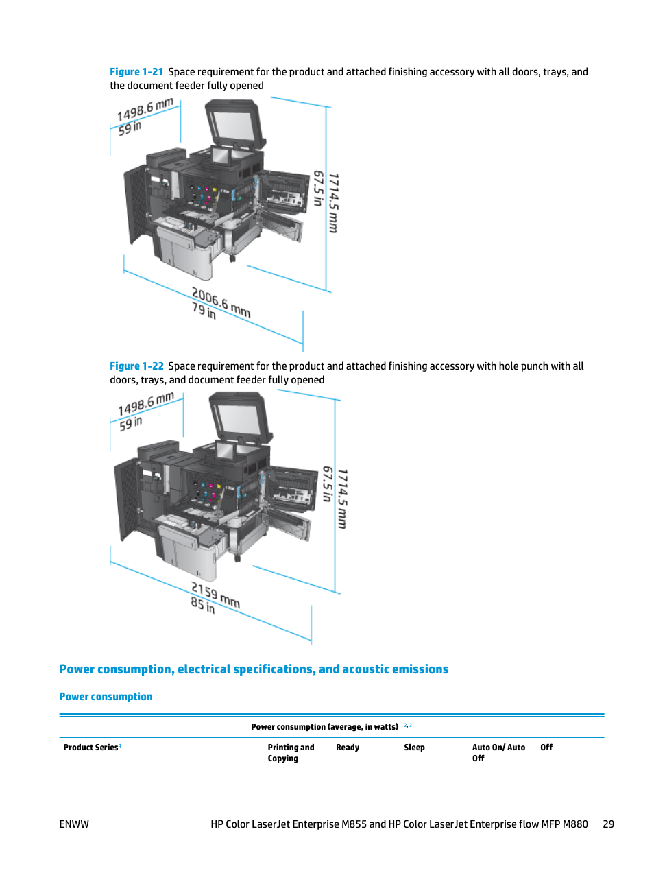 Power consumption | HP LaserJet Enterprise M806x+ Black and White Laser Printer User Manual | Page 37 / 162