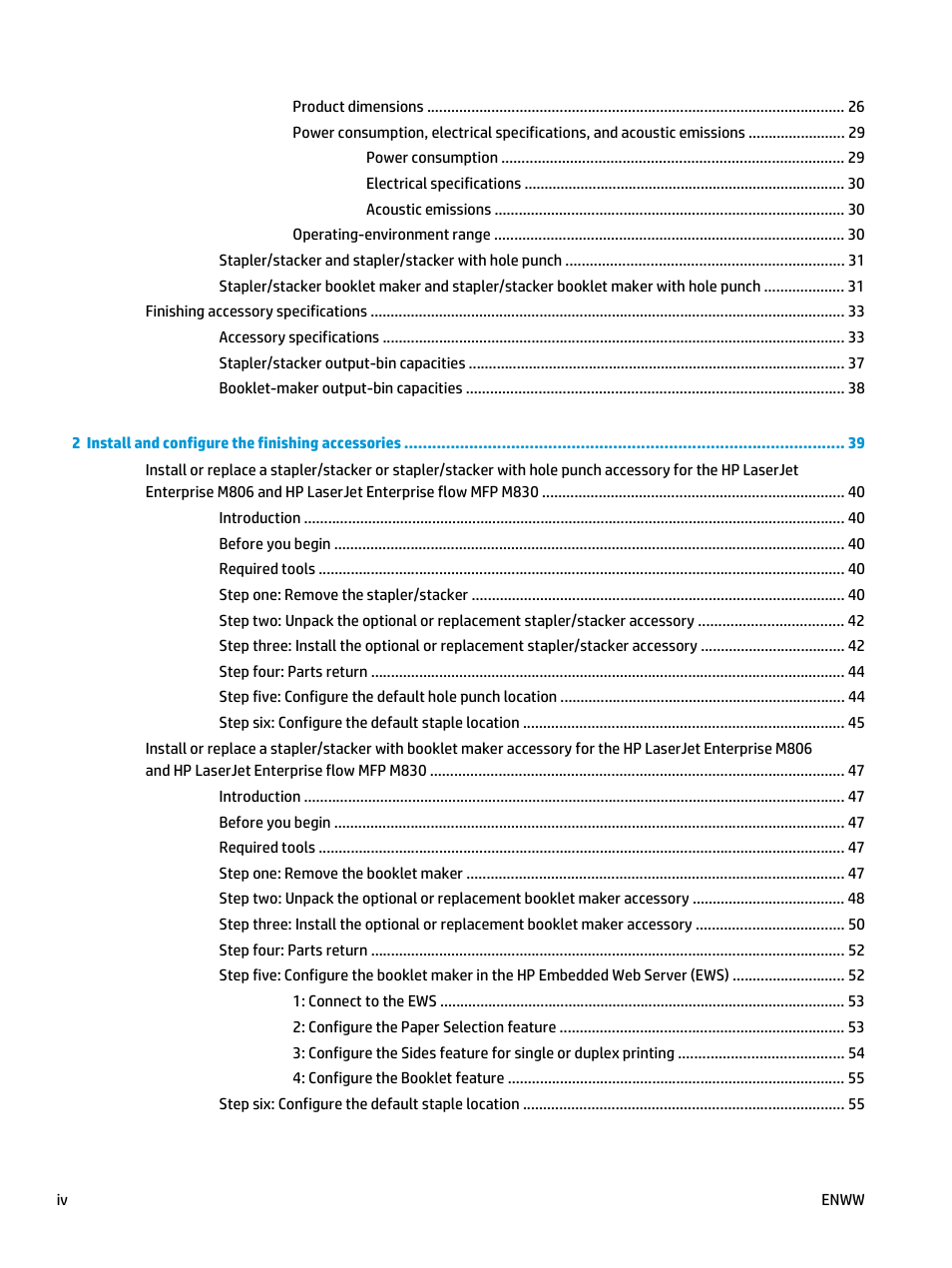 HP LaserJet Enterprise M806x+ Black and White Laser Printer User Manual | Page 4 / 162