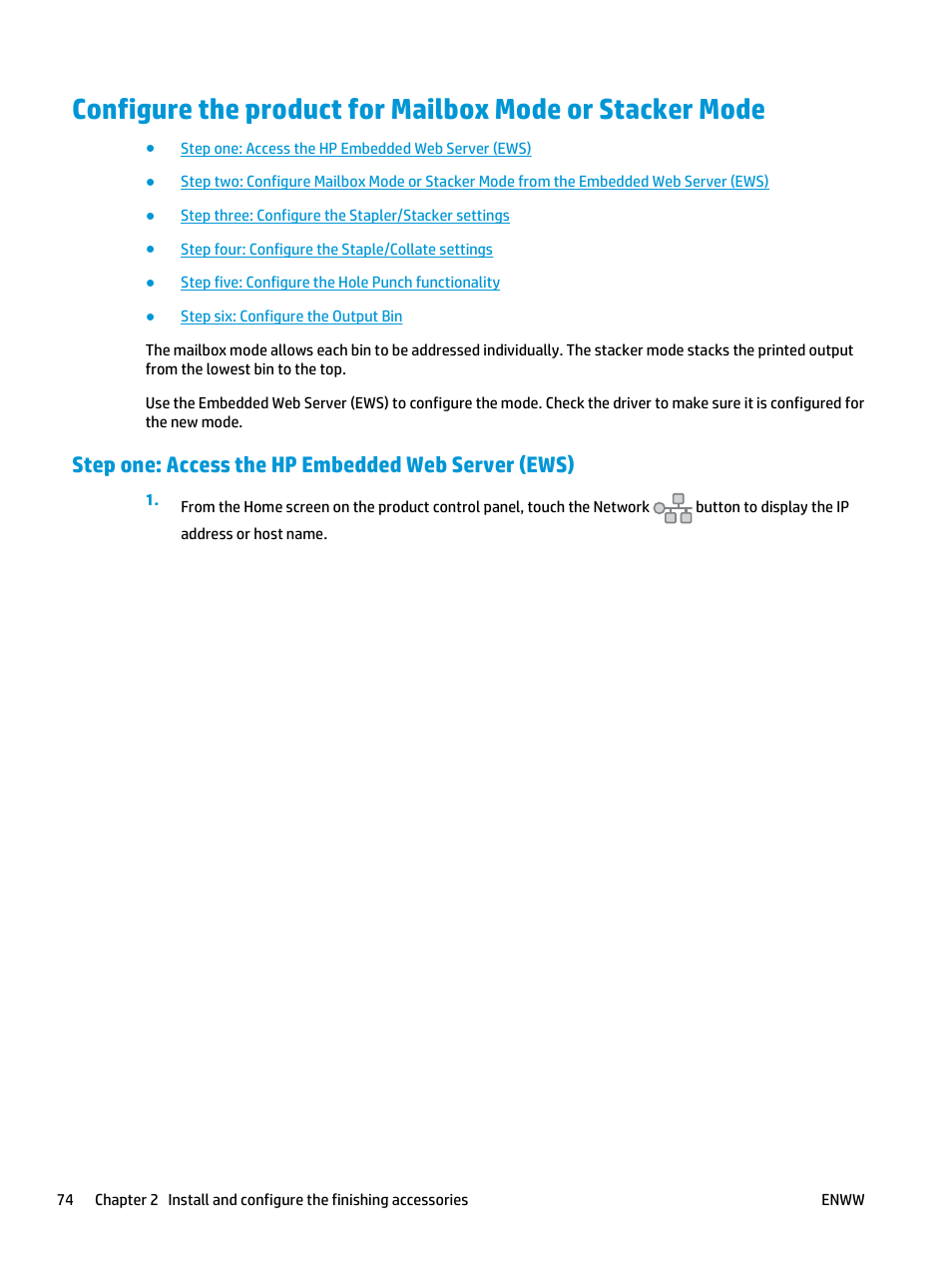 Step one: access the hp embedded web server (ews) | HP LaserJet Enterprise M806x+ Black and White Laser Printer User Manual | Page 82 / 162