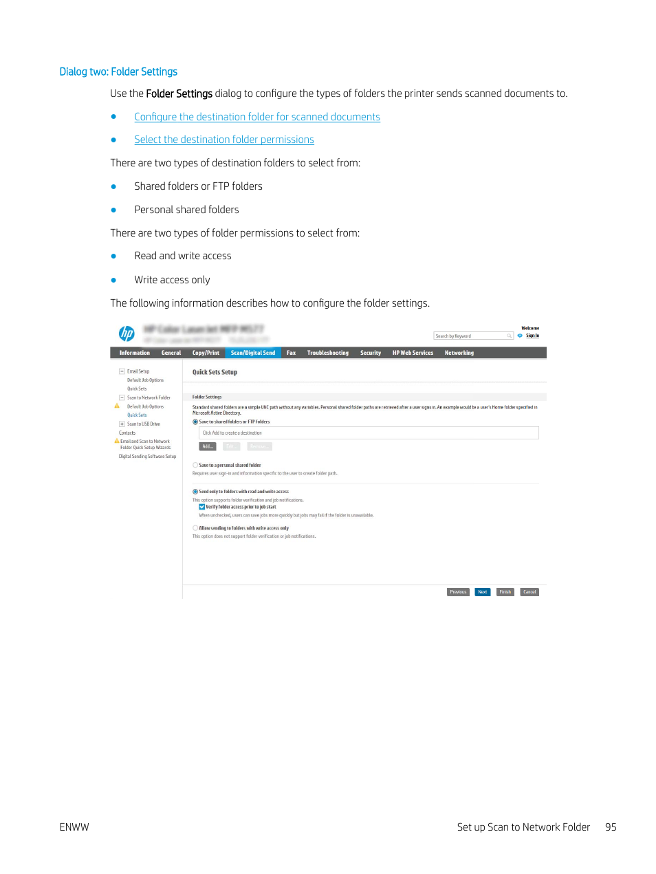Dialog two: folder settings | HP MFP M528f Monochrome Laser Printer User Manual | Page 109 / 248