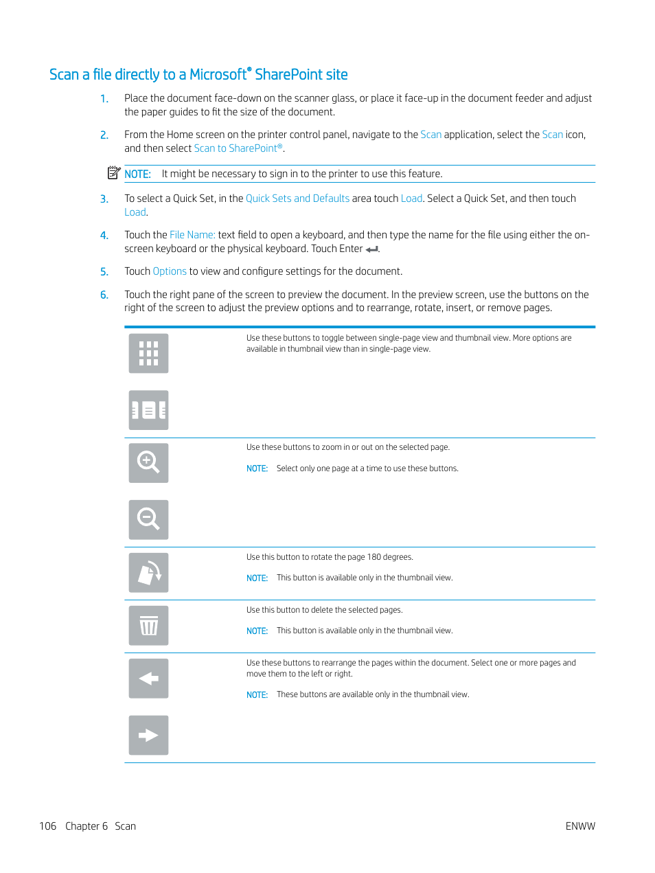 Scan a file directly to a microsoft, Sharepoint site | HP MFP M528f Monochrome Laser Printer User Manual | Page 120 / 248