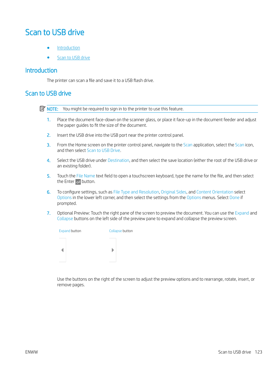 Scan to usb drive, Introduction, Introduction scan to usb drive | HP MFP M528f Monochrome Laser Printer User Manual | Page 137 / 248