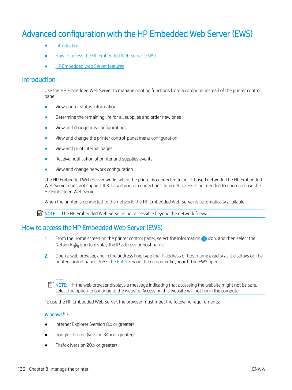 Introduction, How to access the hp embedded web server (ews) | HP MFP M528f Monochrome Laser Printer User Manual | Page 150 / 248