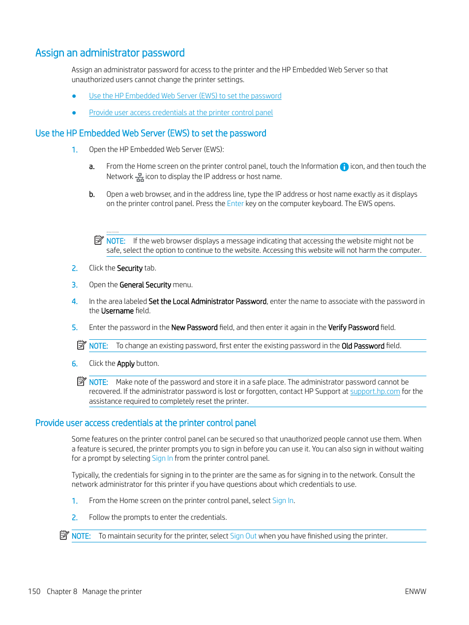 Assign an administrator password | HP MFP M528f Monochrome Laser Printer User Manual | Page 164 / 248