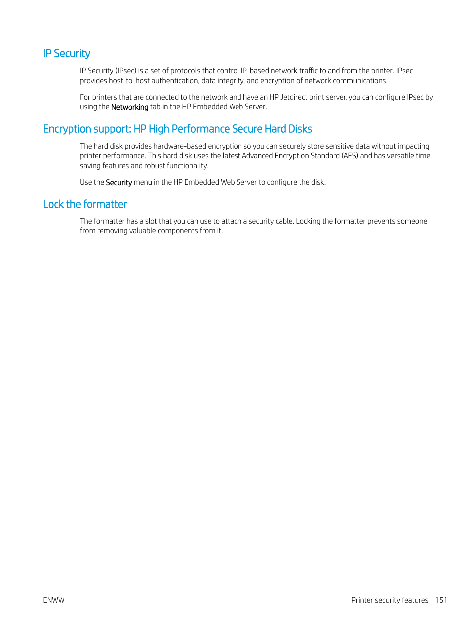 Ip security, Lock the formatter | HP MFP M528f Monochrome Laser Printer User Manual | Page 165 / 248