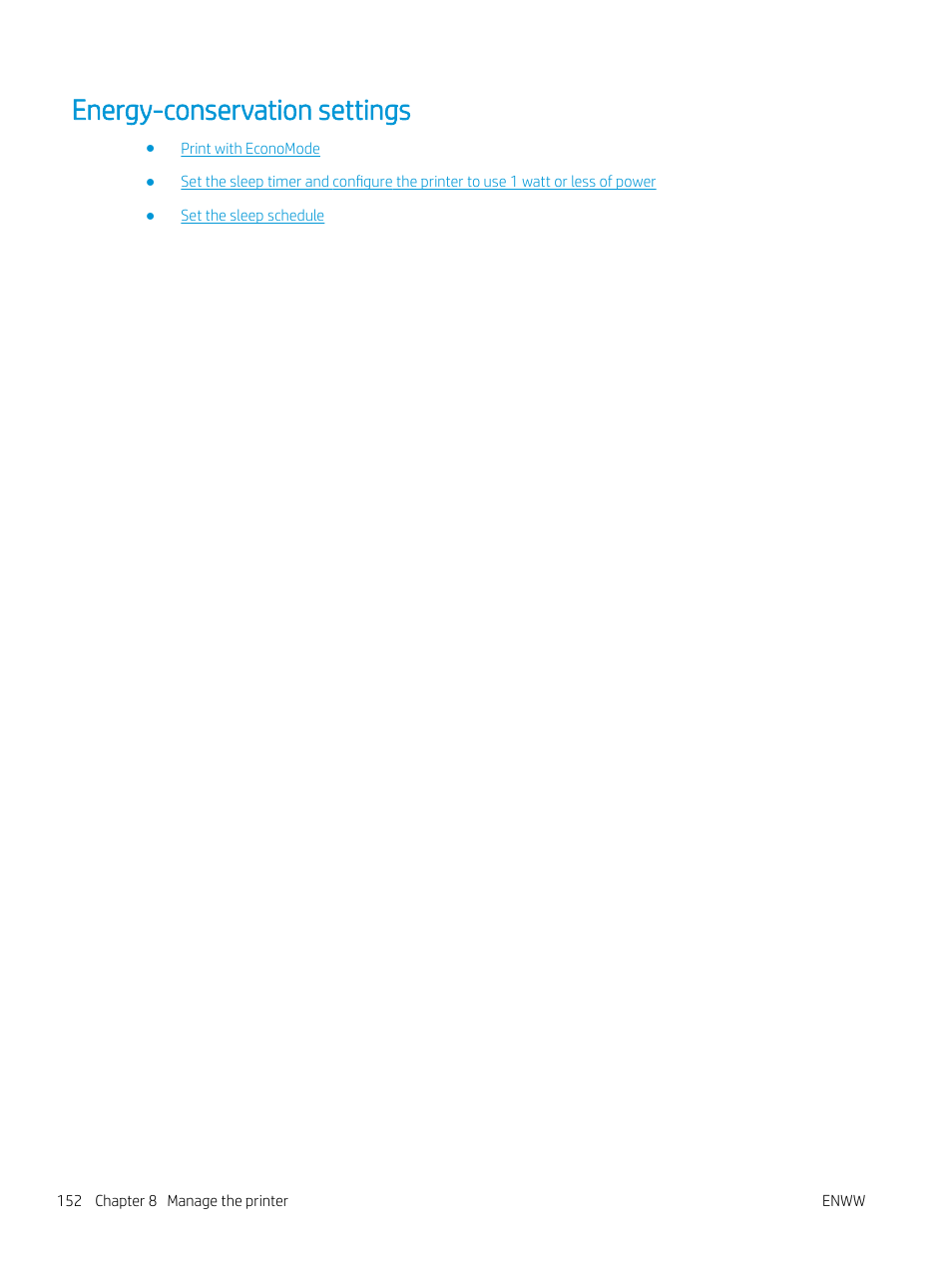 Energy-conservation settings | HP MFP M528f Monochrome Laser Printer User Manual | Page 166 / 248