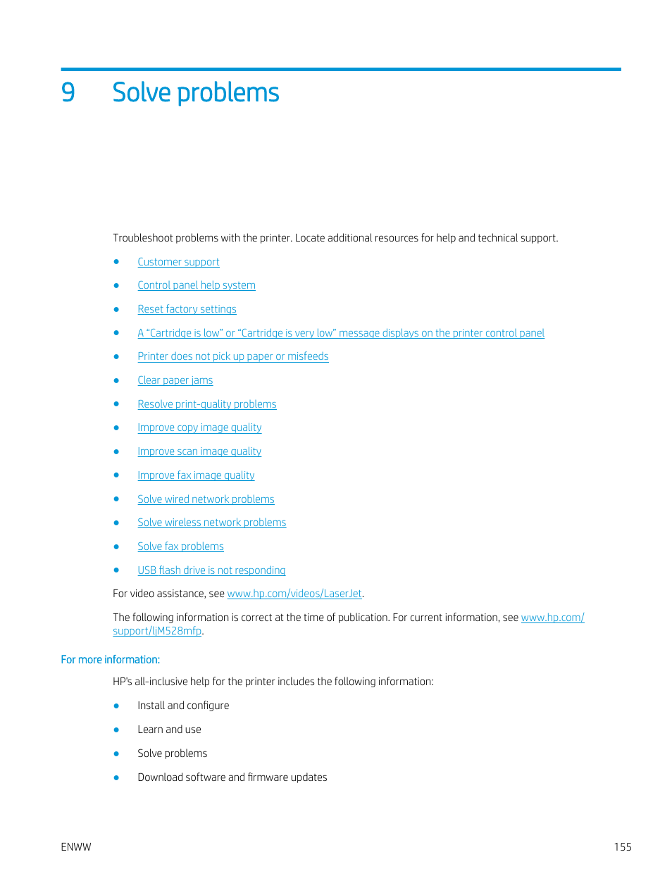 Solve problems, 9 solve problems, 9solve problems | HP MFP M528f Monochrome Laser Printer User Manual | Page 169 / 248