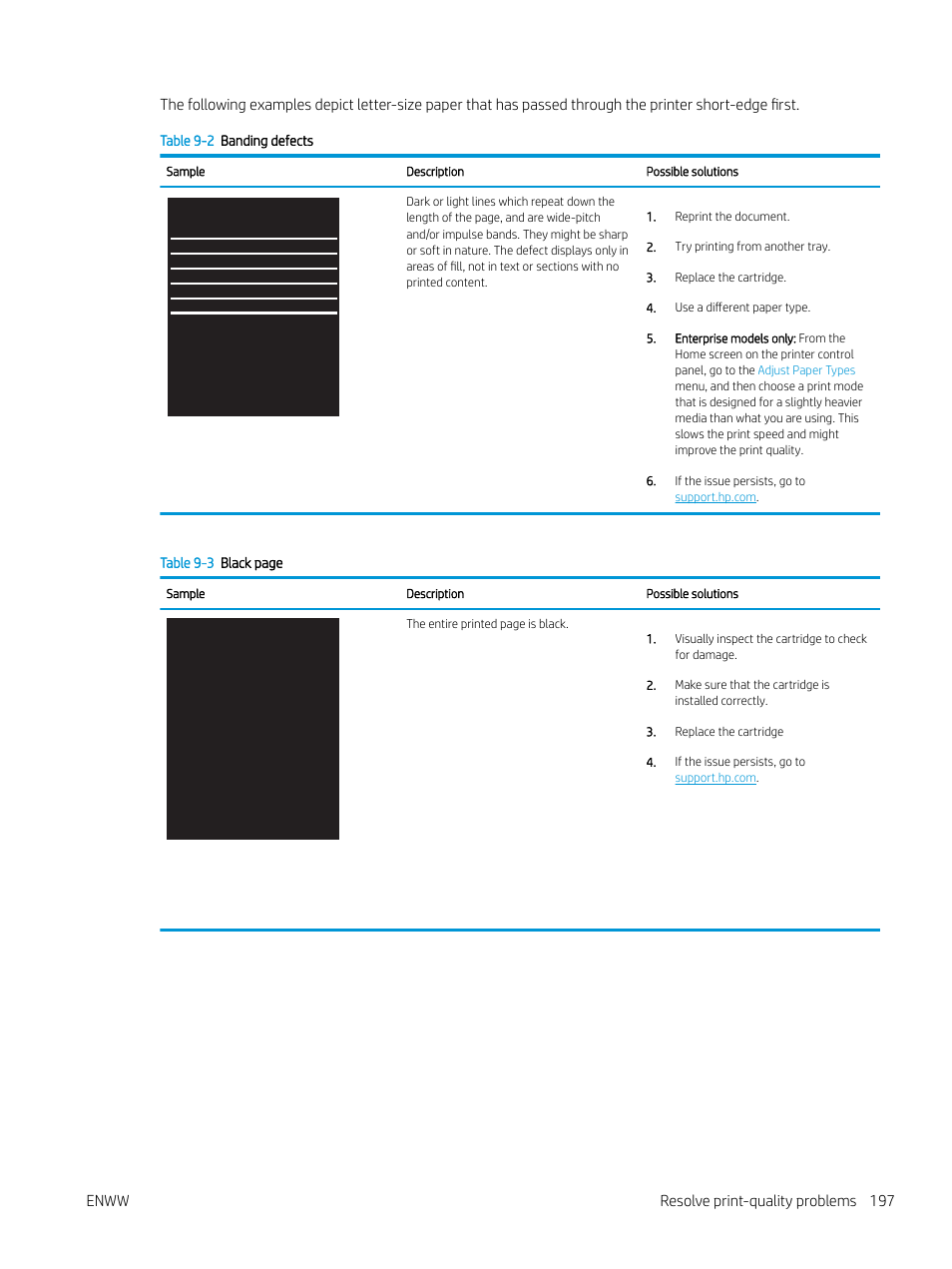 Enww resolve print-quality problems 197 | HP MFP M528f Monochrome Laser Printer User Manual | Page 211 / 248