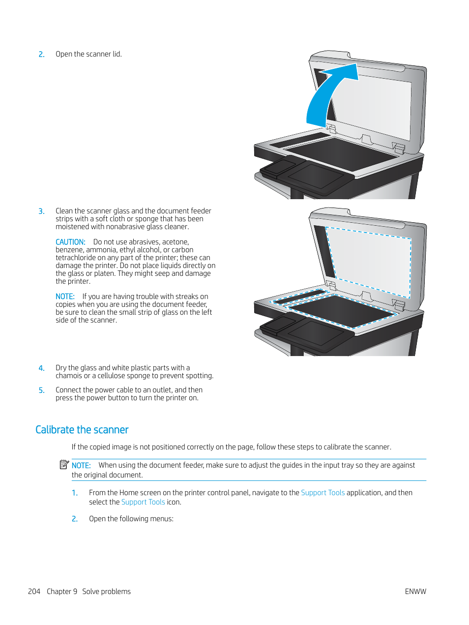 Calibrate the scanner | HP MFP M528f Monochrome Laser Printer User Manual | Page 218 / 248