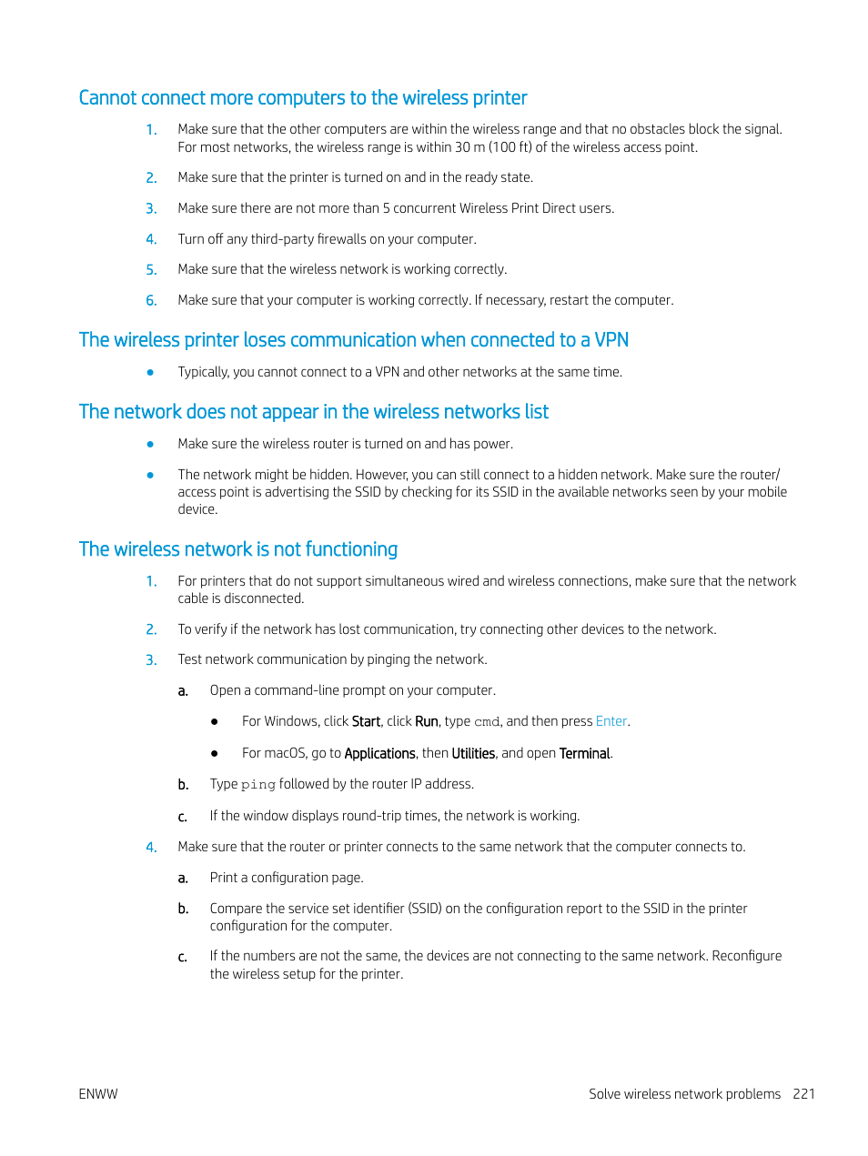 The wireless network is not functioning | HP MFP M528f Monochrome Laser Printer User Manual | Page 235 / 248