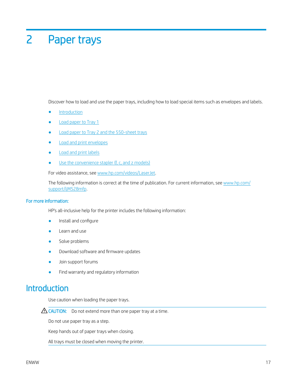 Paper trays, Introduction, 2 paper trays | 2paper trays | HP MFP M528f Monochrome Laser Printer User Manual | Page 31 / 248