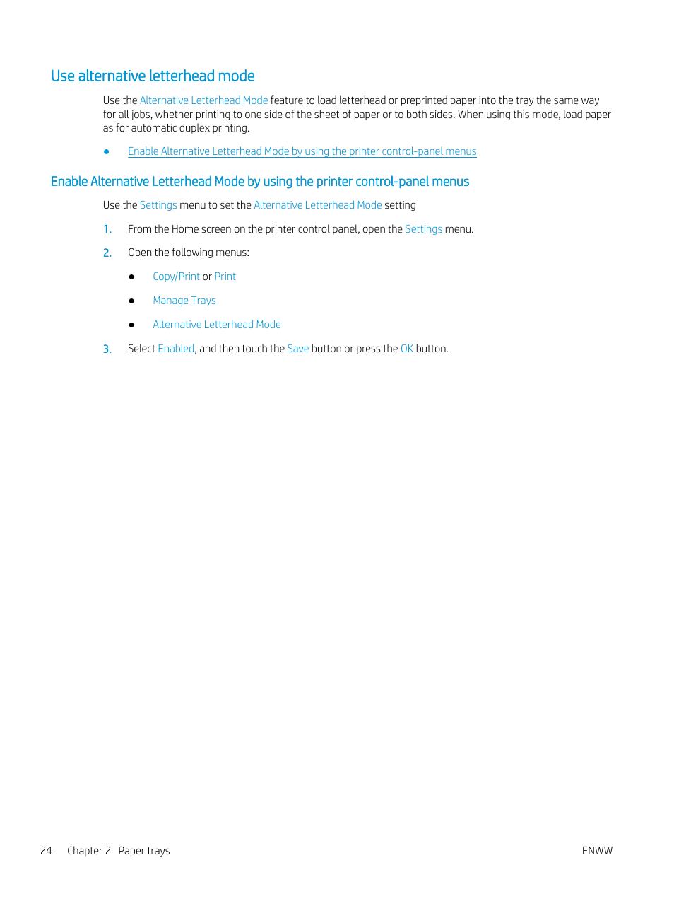 Use alternative letterhead mode | HP MFP M528f Monochrome Laser Printer User Manual | Page 38 / 248