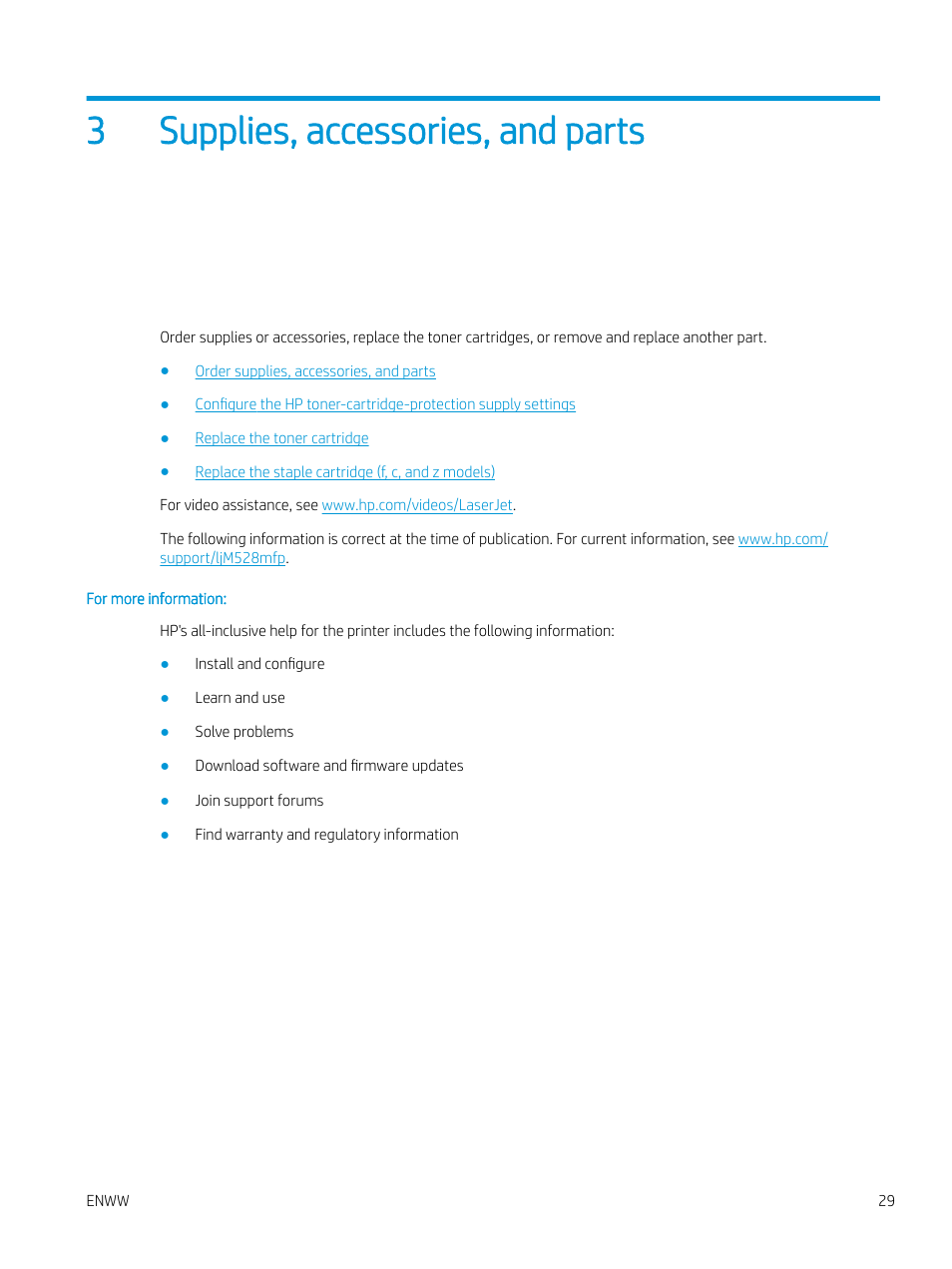 Supplies, accessories, and parts, 3 supplies, accessories, and parts, 3supplies, accessories, and parts | HP MFP M528f Monochrome Laser Printer User Manual | Page 43 / 248