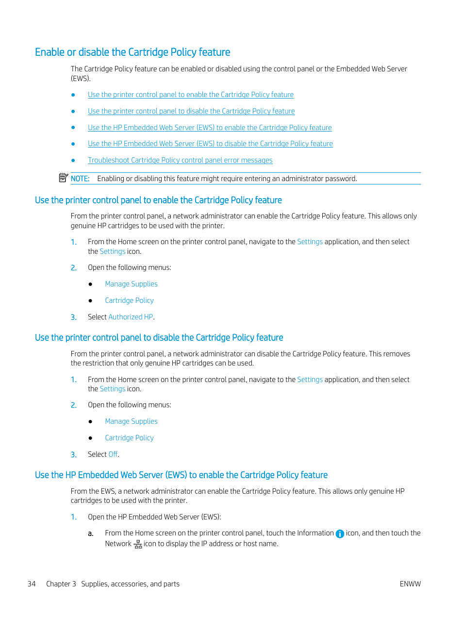 Enable or disable the cartridge policy feature | HP MFP M528f Monochrome Laser Printer User Manual | Page 48 / 248