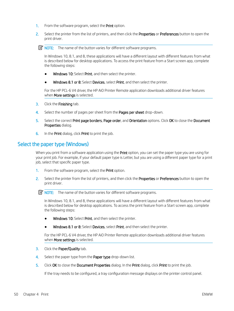 Select the paper type (windows) | HP MFP M528f Monochrome Laser Printer User Manual | Page 64 / 248