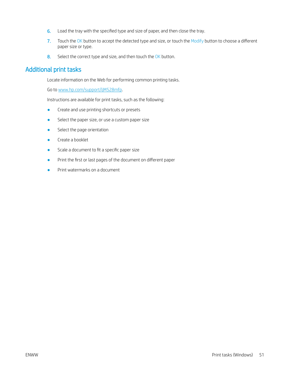 Additional print tasks | HP MFP M528f Monochrome Laser Printer User Manual | Page 65 / 248