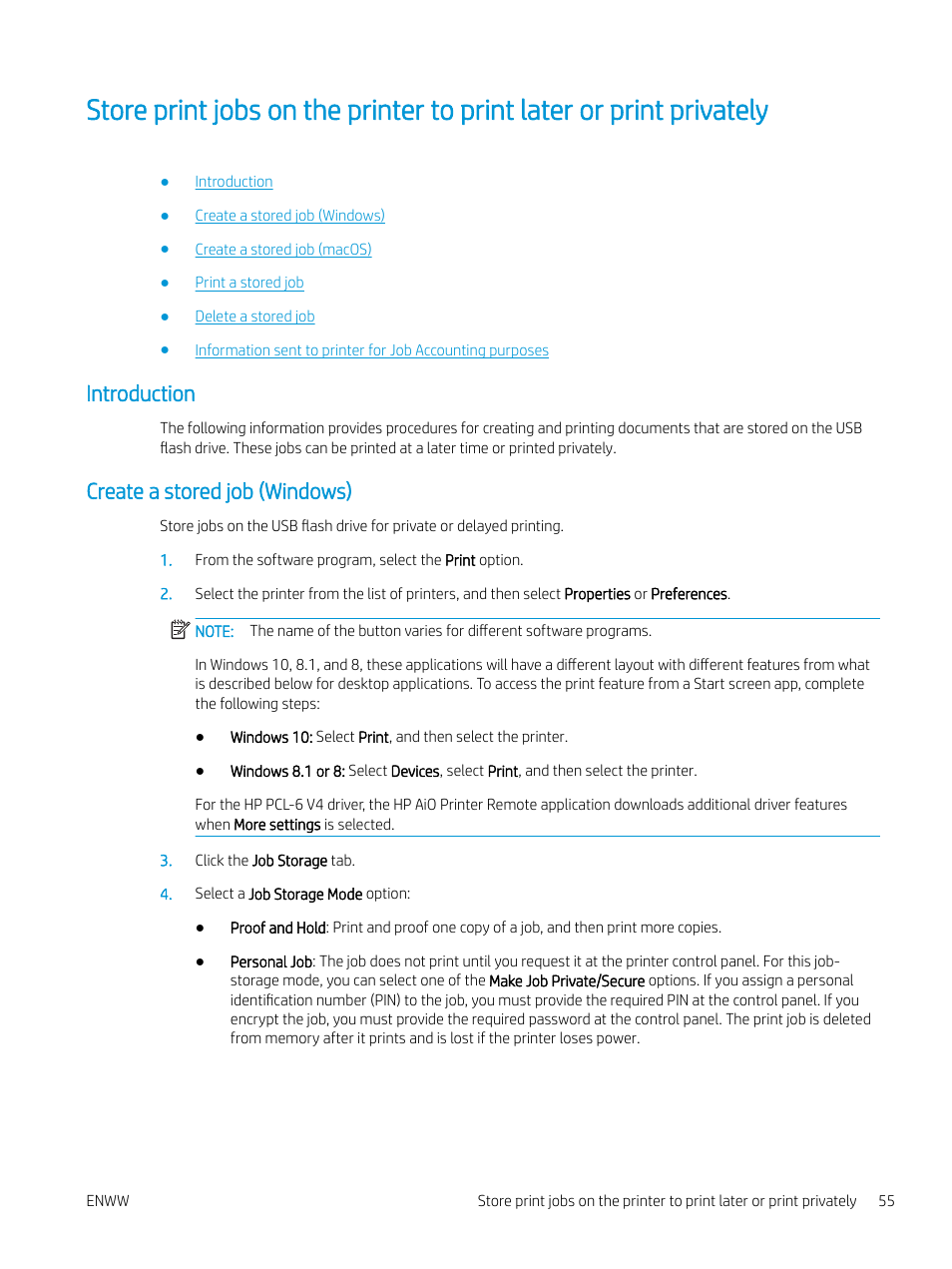 Introduction, Create a stored job (windows), Introduction create a stored job (windows) | HP MFP M528f Monochrome Laser Printer User Manual | Page 69 / 248