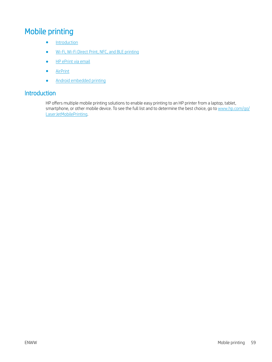 Mobile printing, Introduction | HP MFP M528f Monochrome Laser Printer User Manual | Page 73 / 248