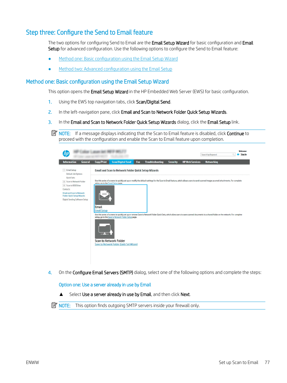 Step three: configure the send to email feature | HP MFP M528f Monochrome Laser Printer User Manual | Page 91 / 248