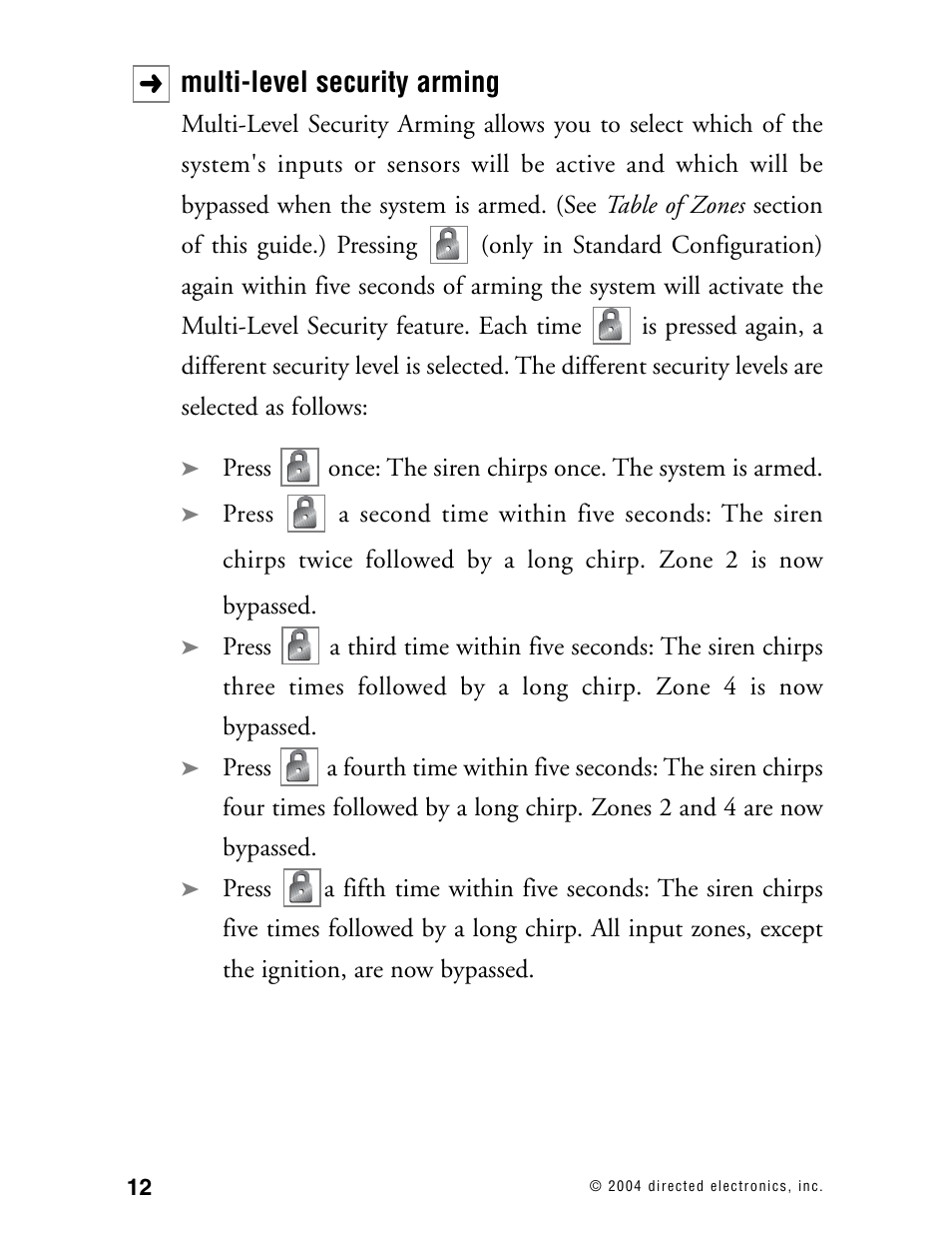 Multi-level security arming | Directed Electronics 110XV User Manual | Page 16 / 44