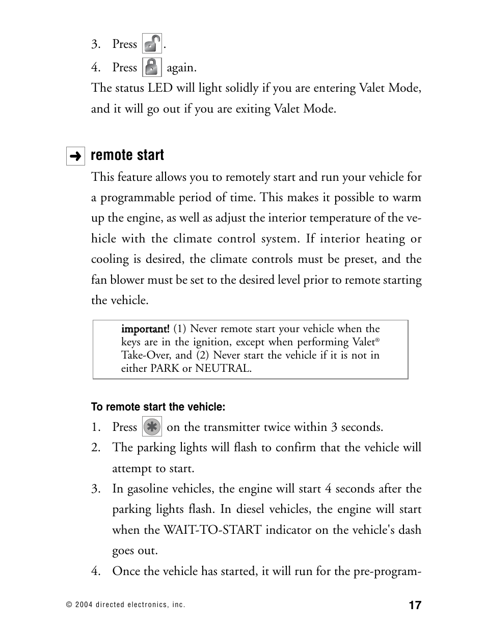 Remote start | Directed Electronics 110XV User Manual | Page 21 / 44