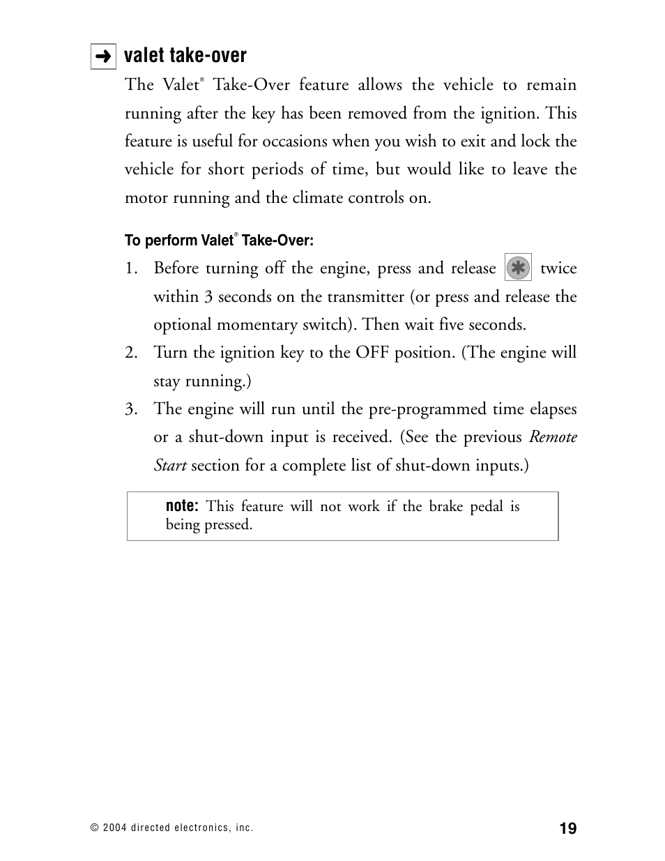 Valet take-over | Directed Electronics 110XV User Manual | Page 23 / 44