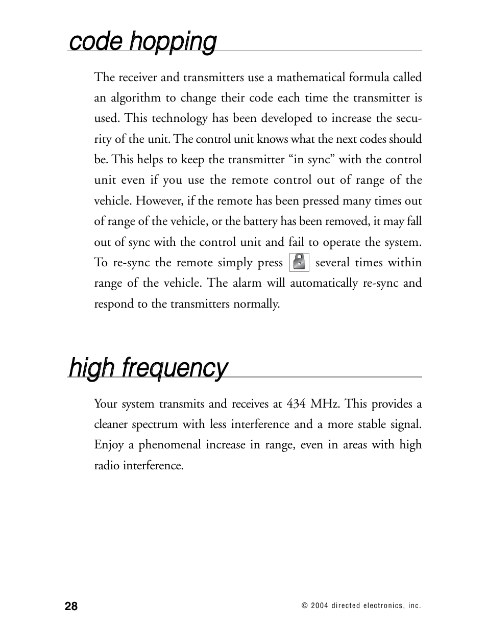 Cco od de e h ho op pp piin ng g, Hhiig gh h ffrre eq qu ue en nc cyy | Directed Electronics 110XV User Manual | Page 32 / 44