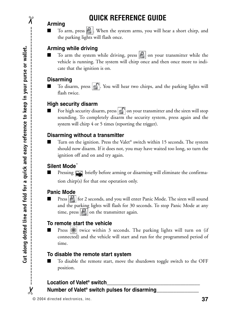 Quick reference guide | Directed Electronics 110XV User Manual | Page 41 / 44