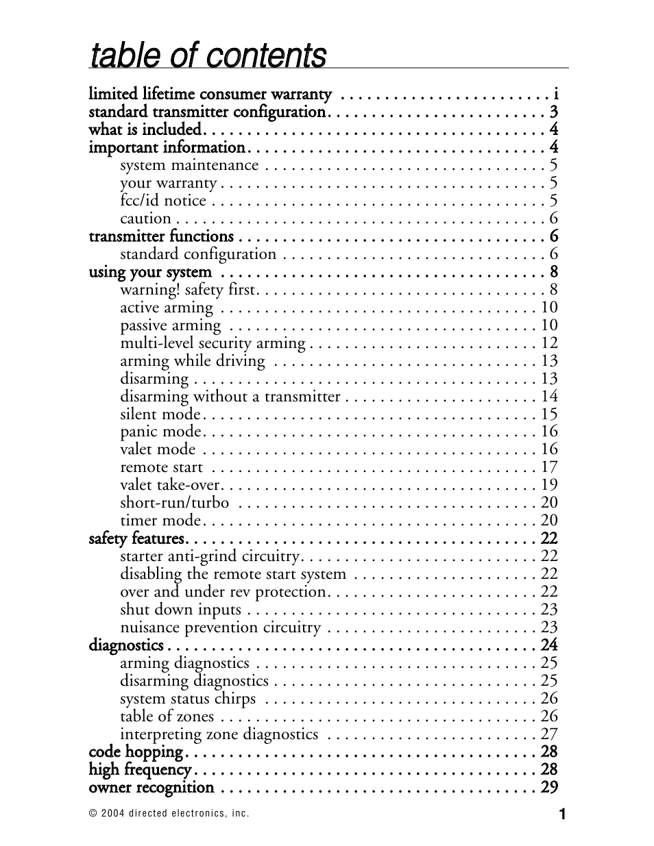 Tta ab blle e o off c co on ntte en nttss | Directed Electronics 110XV User Manual | Page 5 / 44