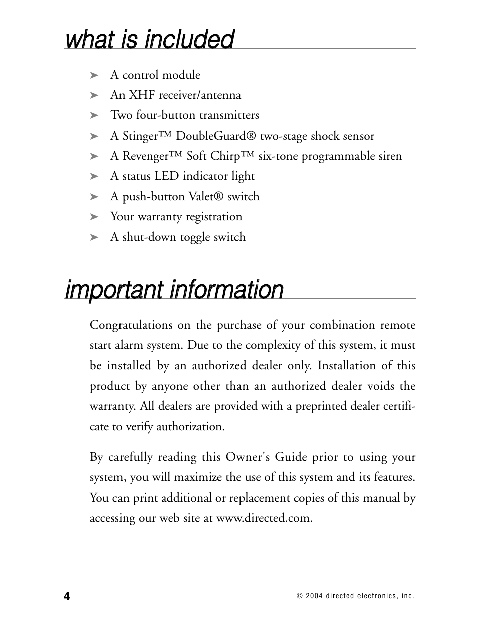 Wwh ha att iiss iin nc cllu ud de ed d | Directed Electronics 110XV User Manual | Page 8 / 44