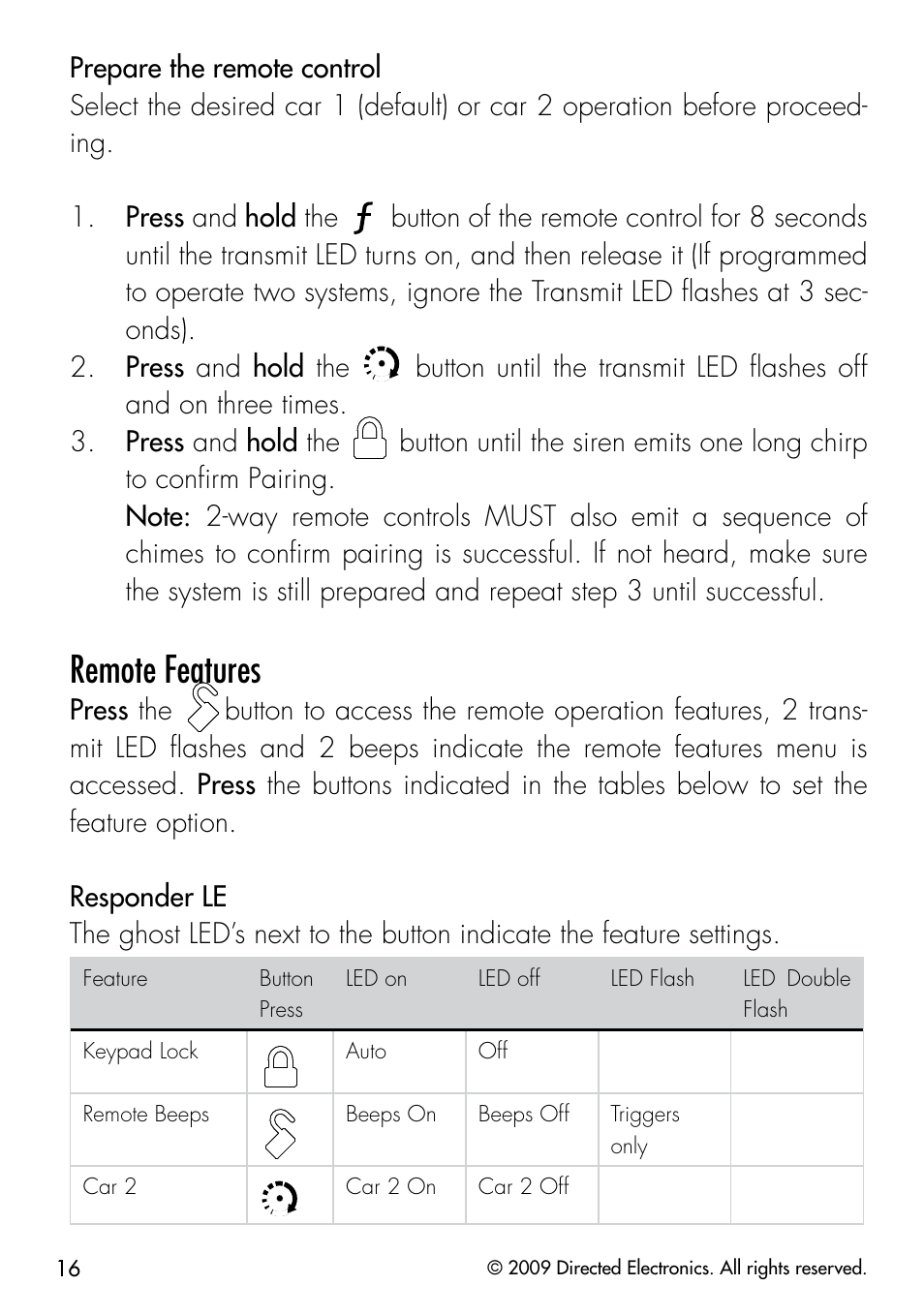 Remote features | Directed Electronics VIPER 3203 User Manual | Page 19 / 41